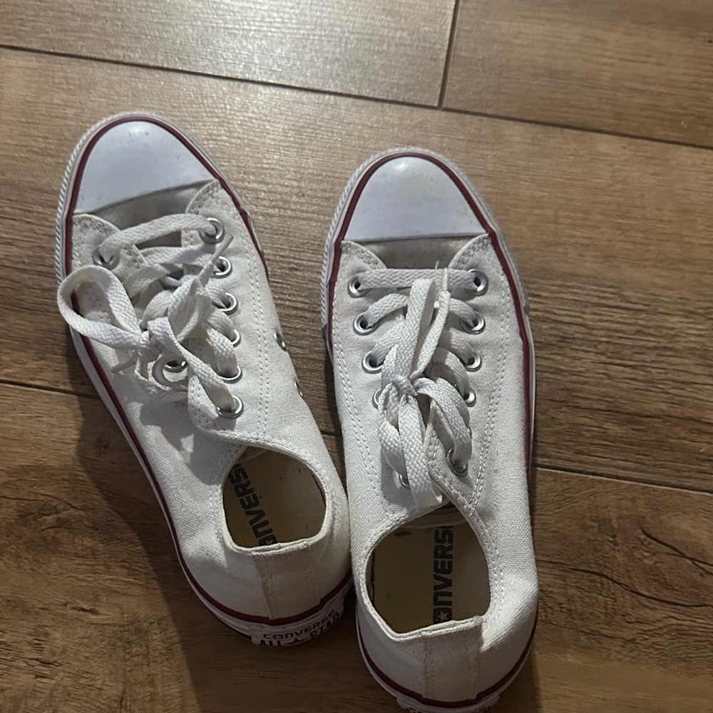 Converse White Sneakers with Red and Black Accents